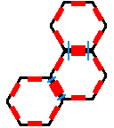 3 hexagons linked to eachother in a J shape, each with all 6 notches